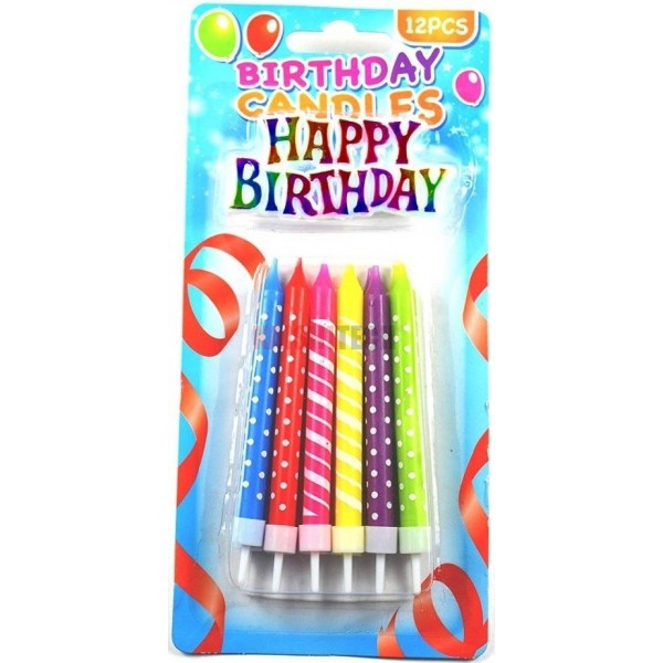 12 Bougies Multicolores Happy Birthday - Anniversaire Enfant